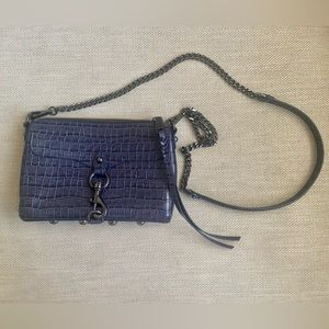 REBECCA MINKOFF Mini Mac Cut Edge Dark Blue Animal Skin Crossbody